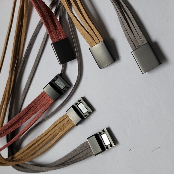 Pink, Tan and Grey Suede Multi String Choker Necklace Set - Picture 9 of 10